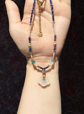 17乘12m玉髓祥云配2m切面青金石吊坠项链锁骨链