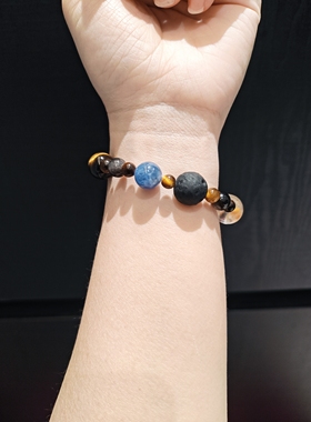 16m蓝虎眼配黄虎红虎眼银曜茶晶白水晶蓝晶星球行星多宝水晶手串