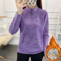 Early spring womens velvet upright collar long sleeve sweatshirt full body jacquard womens long-sleeved sweatshirt outdoor sports blouse 6868B-2
