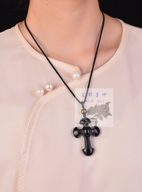 天然黑曜石十字架吊坠挂件