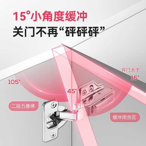 汇泰龙304不锈钢衣柜橱柜门铰链缓冲阻尼柜门二段力飞机合页折页 - 图0