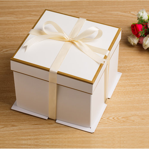 6/8/10/12寸白色三件套生日蛋糕盒 方形矮款翻糖盒5个起订无丝带 - 图1