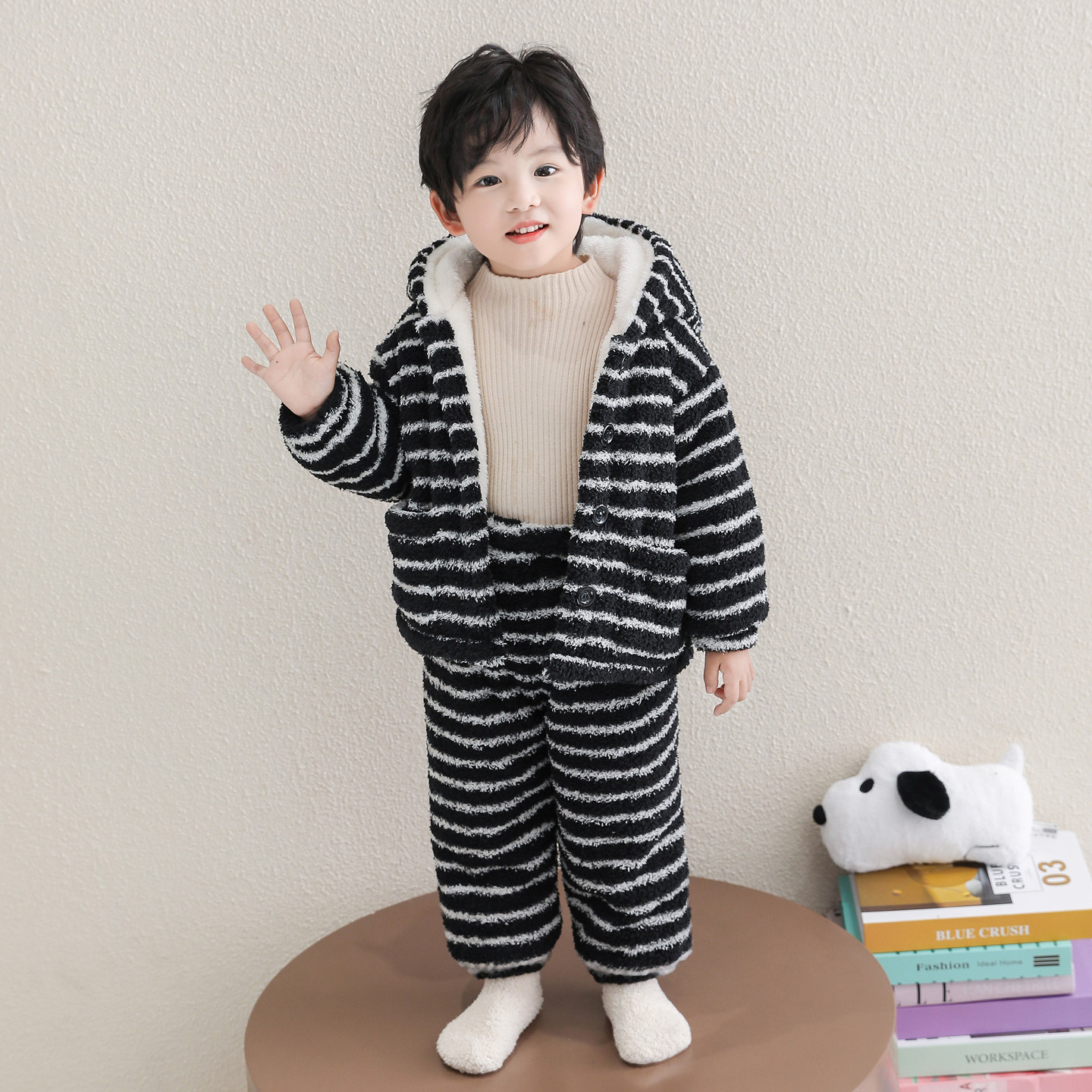 男童睡衣套装法兰绒双层加厚冬季新款宝宝儿童保暖连帽家居服冬装,淘宝优惠券,粉丝福利购,淘宝优惠卷