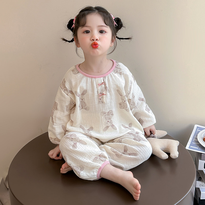儿童睡衣女孩2026新款纯棉纱布a类 女宝宝春季长袖套装女童家居服,淘宝优惠券,粉丝福利购,淘宝优惠卷