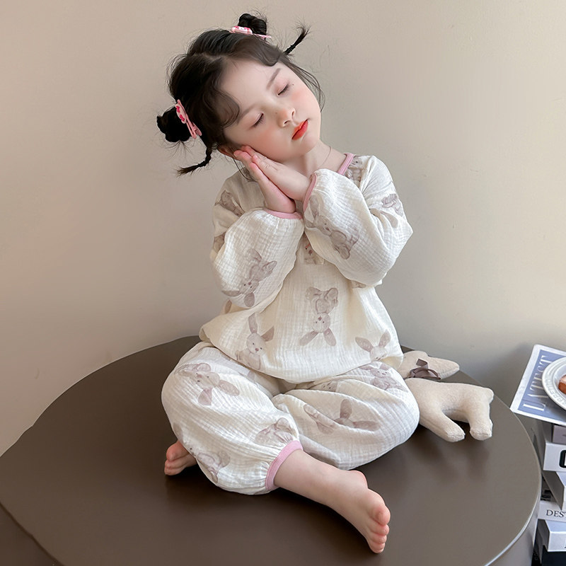 儿童睡衣女孩2026新款纯棉纱布a类 女宝宝春季长袖套装女童家居服,淘宝优惠券,粉丝福利购,淘宝优惠卷