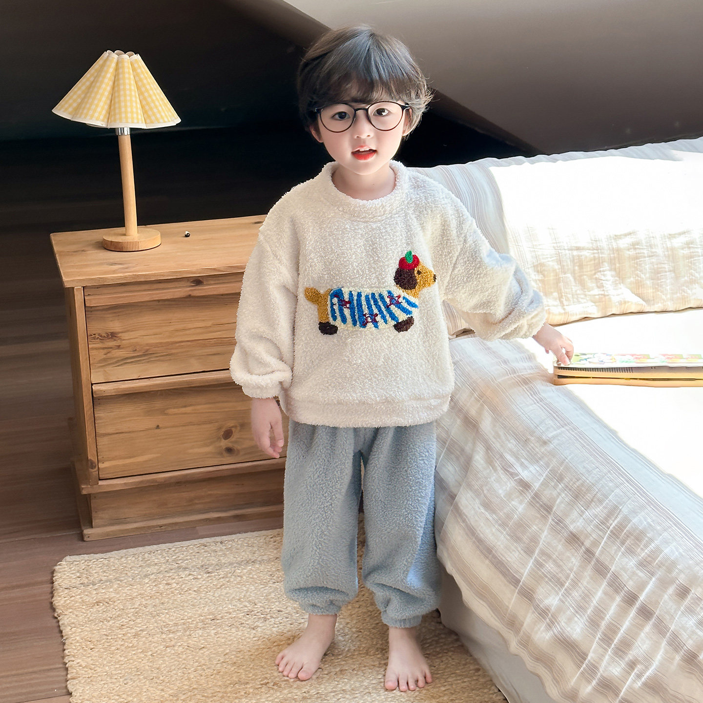 男宝宝家居服珊瑚绒儿童睡衣男童2025新款冬加厚男孩分体卡通冬装,淘宝优惠券,粉丝福利购,淘宝优惠卷