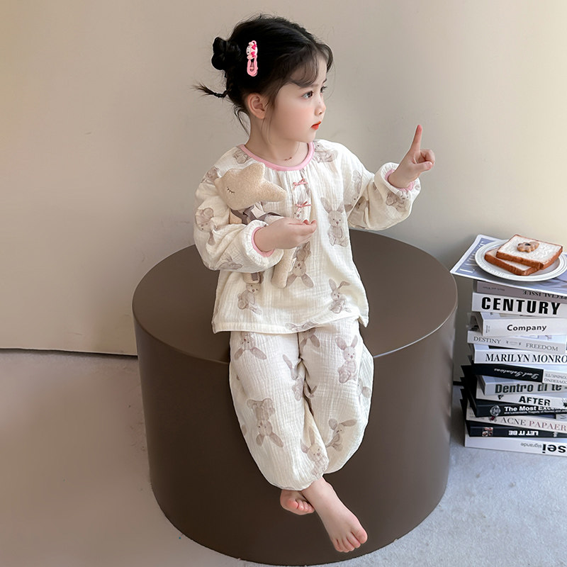儿童睡衣女孩2026新款纯棉纱布a类 女宝宝春季长袖套装女童家居服,淘宝优惠券,粉丝福利购,淘宝优惠卷