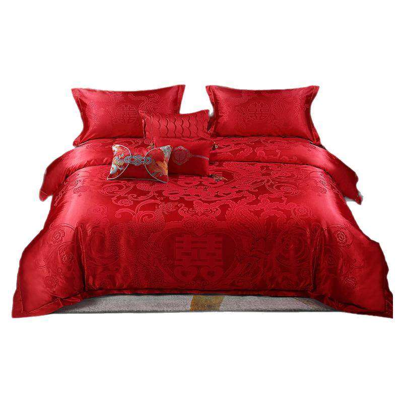 水星家纺 全棉结婚庆四件套大红色新婚龙凤喜被婚嫁1.8床上用品,淘宝优惠券,粉丝福利购,淘宝优惠卷