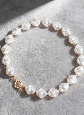 欧美跨境饰品 复古异形巴洛克仿珍珠项链 时尚百搭不规则串珠颈链