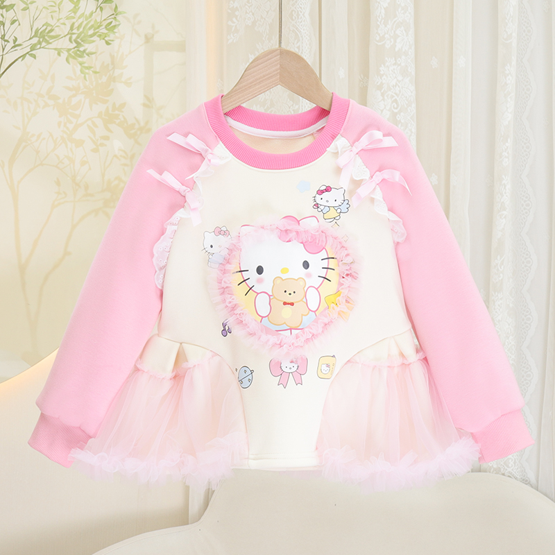 女童加绒卫衣秋冬2025新款T恤儿童公主风长袖外穿上衣 - 图1