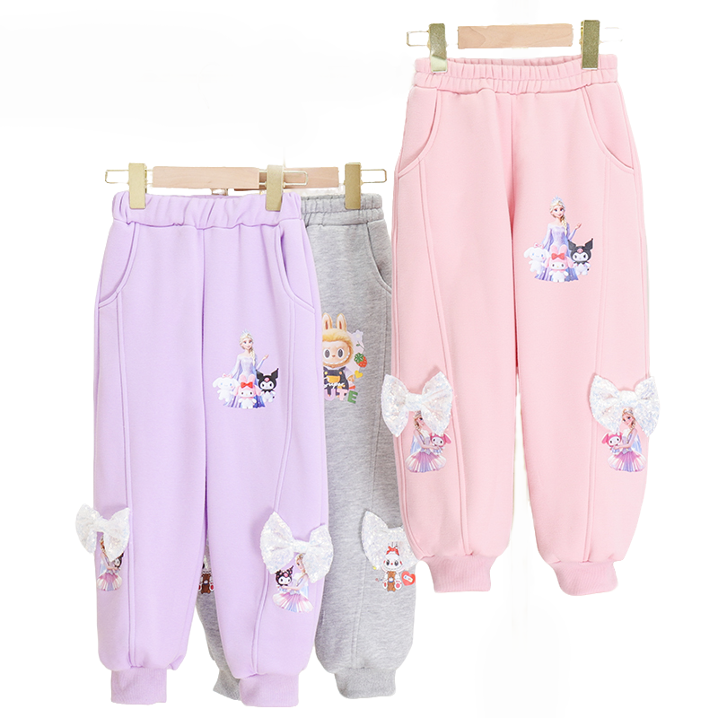 2025秋冬季新款百搭女童宽松卫裤可爱女孩个性外穿长裤加绒休闲裤 - 图3