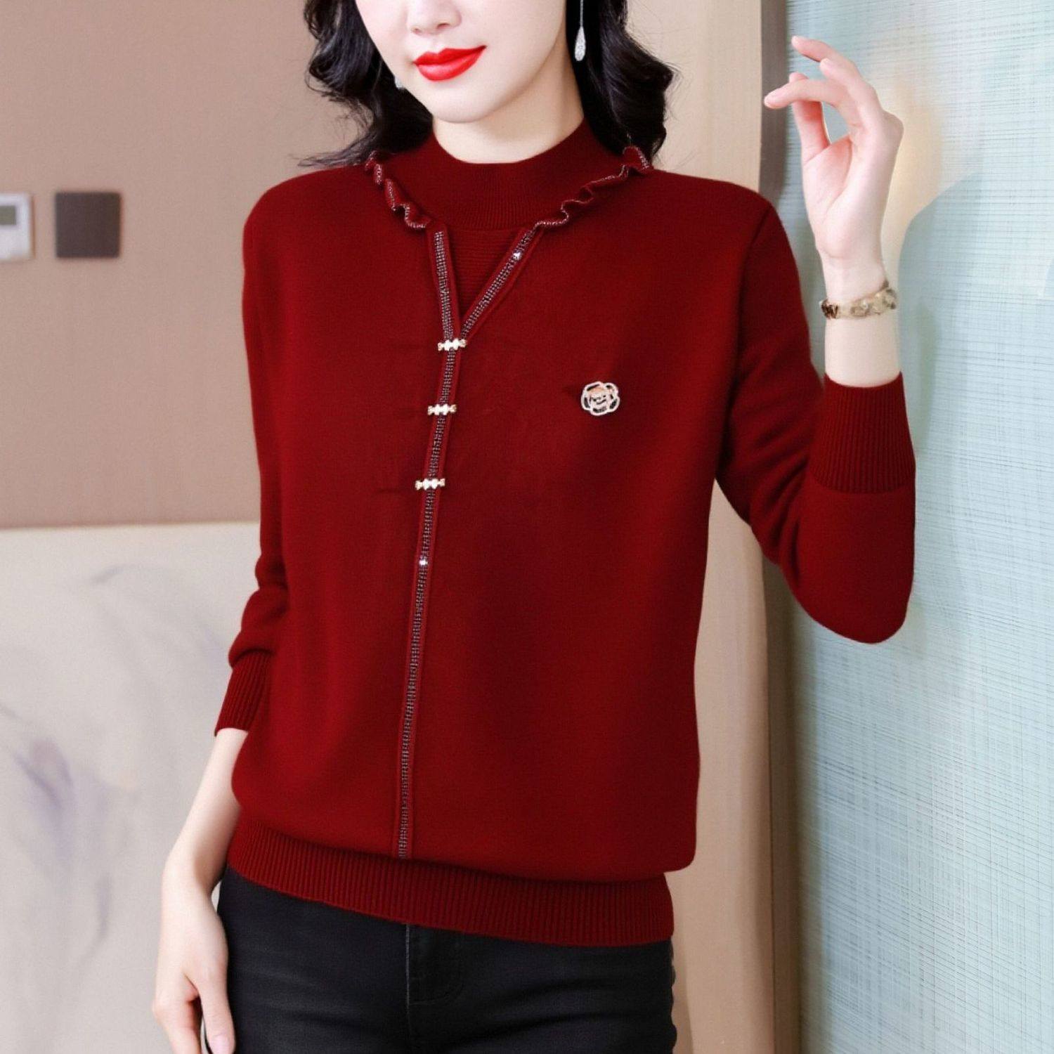 加厚一体绒上衣保暖加绒毛衣外穿新年红色打底衫婚宴礼服紫色内搭,淘宝优惠券,粉丝福利购,淘宝优惠卷