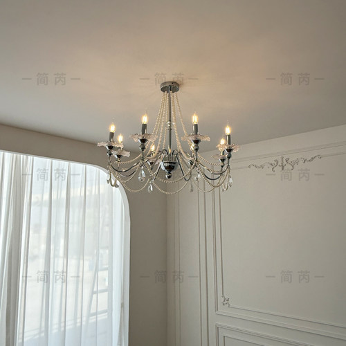 简芮 法式吊灯包豪斯吊灯客厅大厅水晶灯高级感珍珠吊灯蜡烛吊灯 - 图0