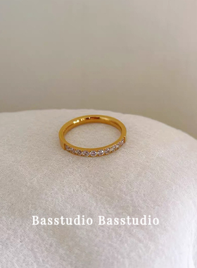 Basstudio不掉色网红钛钢经典十颗钻戒指情侣对戒通勤叠戴尾戒
