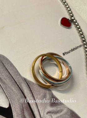 Basstudio 不掉色三环三色戒指女爆款简约光面素圈指环欧美风叠戴