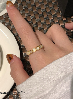Basstudio法式复古贝母戒潮女轻奢高级ins叠戴食指戒钛钢不褪色