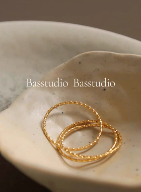 Basstudio 满天星新品素圈戒指单圈指环多层压花压纹简约叠戴戒指