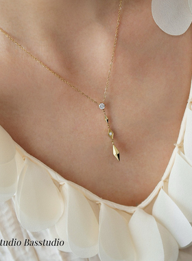 Basstudio法式轻奢小众优雅宝石坠菱形锆石Y形锁骨链钛钢 不掉色