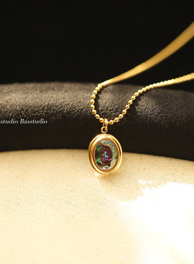 Basstudio黑色烟花彩色锆石几何椭圆暗黑孔雀复古拼接链条锁骨链