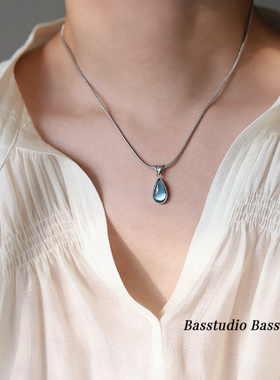 Basstudio 法式复古橄榄绿蓝色水滴吊坠项链女不掉色小众设计高级