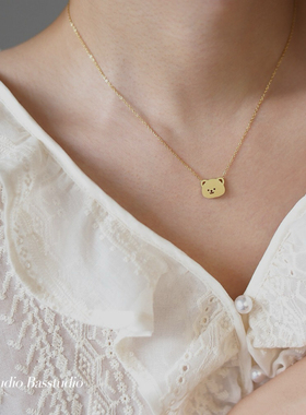Basstudio 韩国文艺雾面小熊哑光项链锁骨链女生礼物 钛钢不掉色