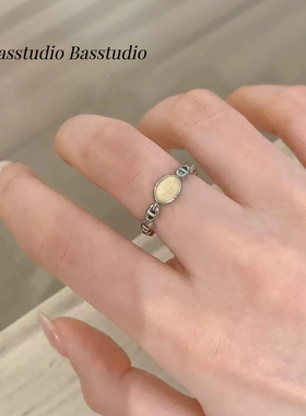 Basstudio猪鼻子月光石戒指女小众设计轻奢高级感气质百搭食指戒