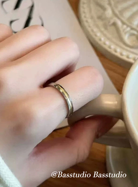 Basstudio 一米阳光素圈戒指韩版小众轻奢情侣对戒钛钢镀18k金