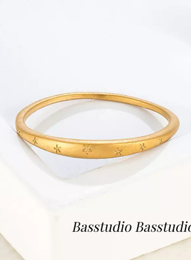 Basstudio哑光磨砂印花钛钢戒指女百搭小众复古简约食指戒不掉色