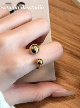 Basstudio欧美小众开口球型戒指女钛钢镀18K金个性高级感食指戒