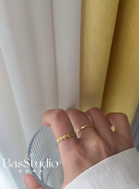 Basstudio不掉色韩版简约素圈爱心叠戴镀18金钛钢不掉色戒指个性