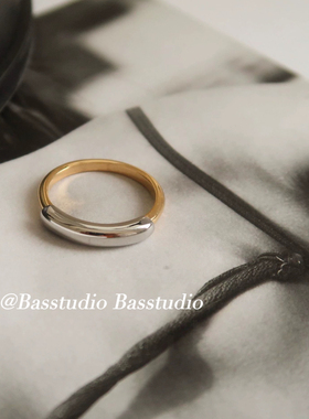 Basstudio不掉色简约金银撞色戒指女食指戒小众气质通勤百搭礼物
