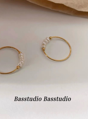Basstudio钛钢不掉色精致法式巴洛克小珍珠戒指女韩系ins气质细圈