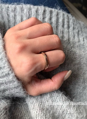 Basstudio不掉色情侣对戒套装小众设计轻奢百搭女款简约素圈戒指