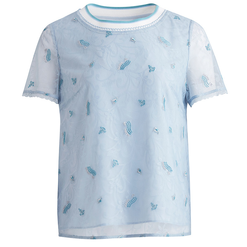 海兰丝2020夏新款宽松大码网纱小衫 海兰丝蕾丝衫/雪纺衫