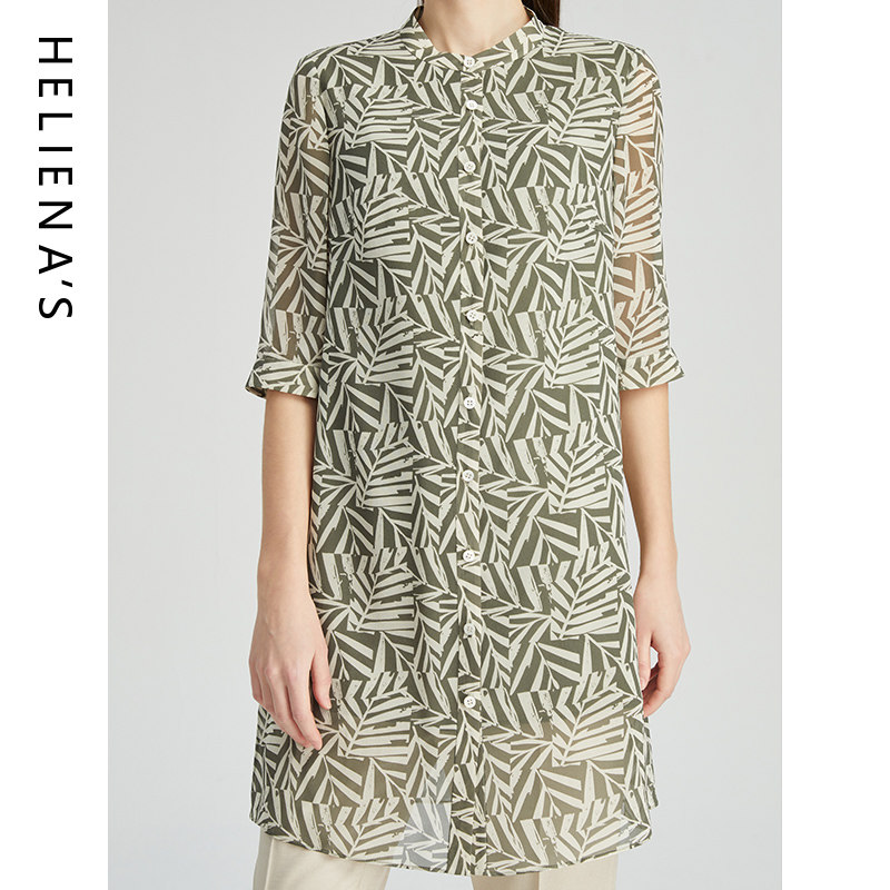 海兰丝2024商场同款长款衬衫法式优雅别致衬衫裙春季新款H232BL02