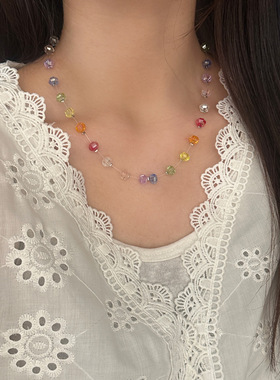 夏日多巴胺混彩南瓜珠度假风设计感项链手链小众设计感时尚锁骨链