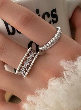 轻奢珍珠锆石开口戒指小众设计时尚个性简约气质高级感食指戒尾戒