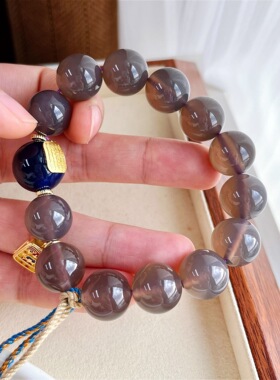 14mm颗粒 天然烟紫灰色玉髓单圈手链简约圆珠送人礼物手串女