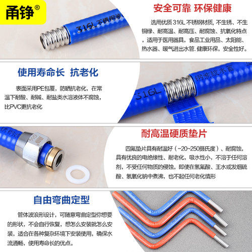 316不锈钢波纹管1寸DN25大流量热水器暖气进水管空调高压防爆软管 - 图1