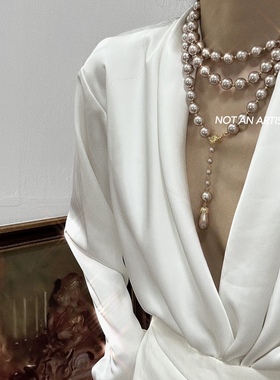 琉璃珠人鱼泪珍珠项链