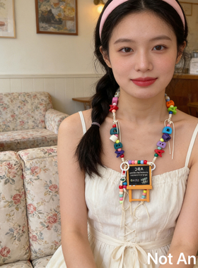 韩系ins小众设计项链 彩色字母积木串珠小黑板甜妹个性配饰长项链