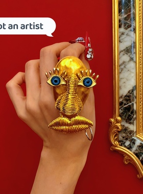 原创丑得很有格调人体美学五官金属戒指小众设计师手工人脸指环