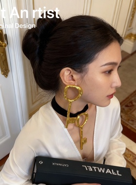 原创小众设计vintage复古仿真金属钥匙耳环项圈夸张个性宴会走秀