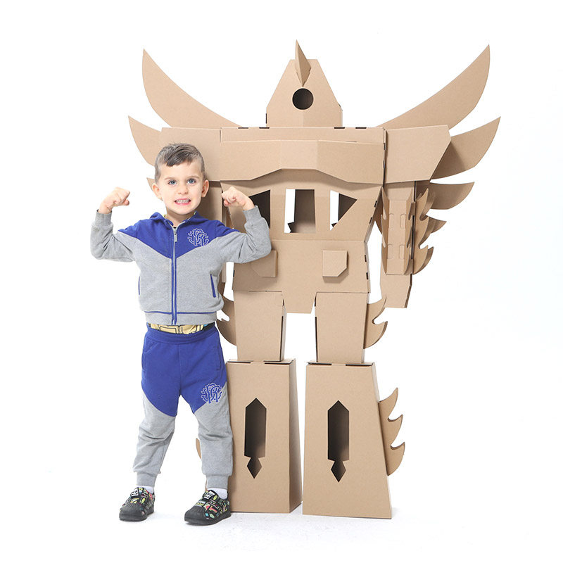 穿戴纸箱机器人铠甲涂鸦手工DIY幼儿园活动儿童纸模玩具环保模型 - 图0
