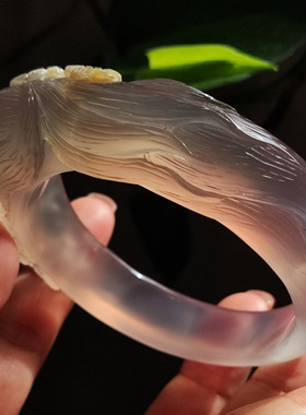 玛瑙印象 凤九 天然紫玛瑙雕刻手镯 高工九尾狐 玻璃种烟紫色57