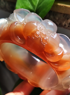 玛瑙印象 清荷雨夏 纯天然巴西玛瑙雕刻手镯 高冰极光 渐变粉紫57