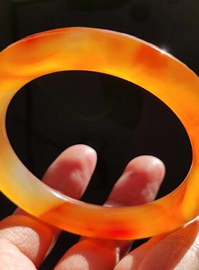 玛瑙印象 纯天然马红玛瑙玉髓手镯 复古温柔圆条 稀有马红圆条58