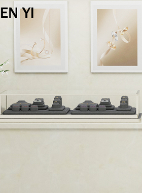SHENYI灰色超纤高级珠宝平柜展示道具高档珠宝项链戒指钻石展示托