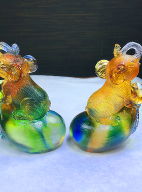 琉璃财富大象摆件一对钱袋象招财高档家居客厅工艺品乔迁新居礼品