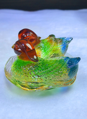 琉璃工艺品小鸳鸯摆件一对家居装饰品床头卧室送朋友结婚新婚礼物